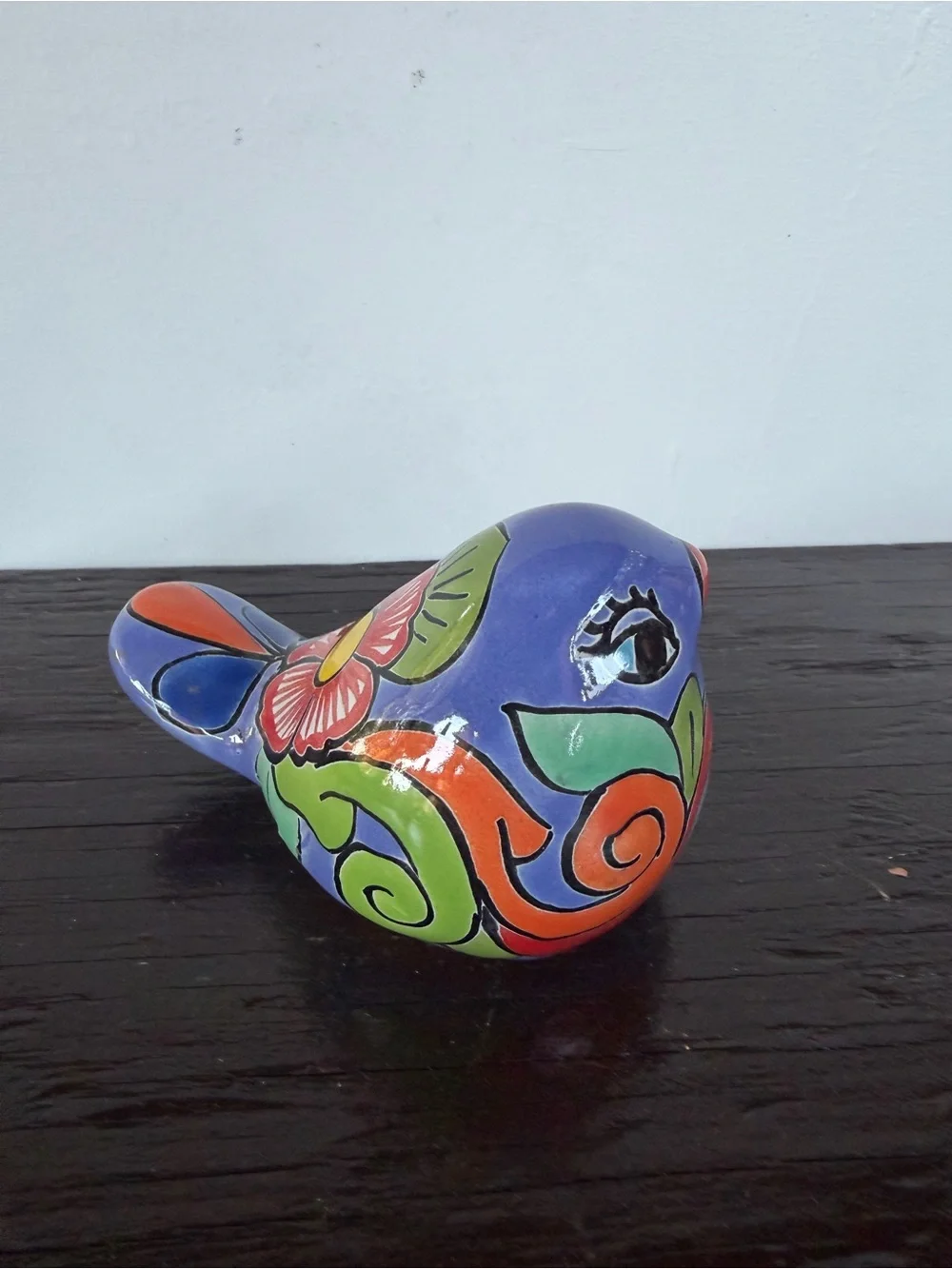 Colorful Talavera Bird Figurine Decor - Blue Multicolor